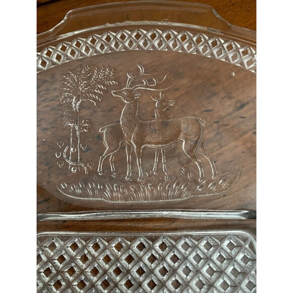 McKee EAPG Pressed Glass Bread/Sandwich Plate 13" Deer in Pine 1886 Antique - Picture 2 of 5
